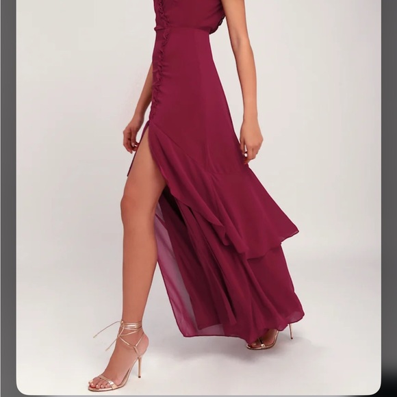 LULUS Pour the Champagne Burgundy Ruffled Backless Maxi Dress XL - Picture 3 of 8